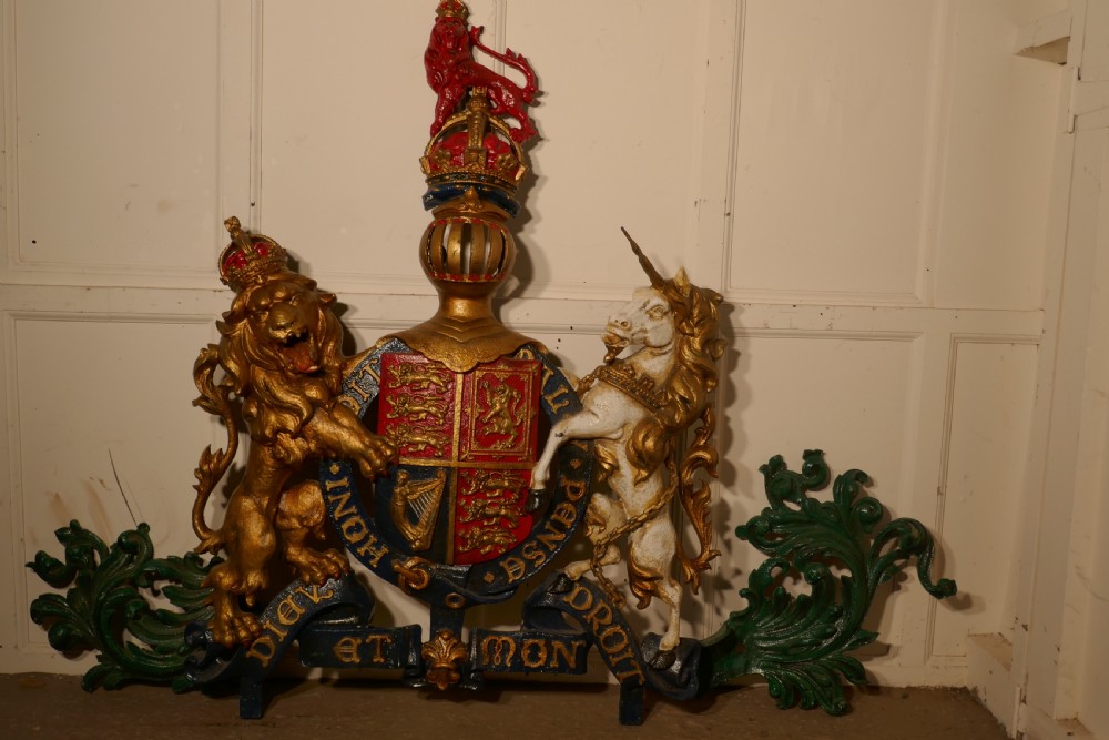 Very Large English Cast Iron Royal Coat of Arms Shield View IX