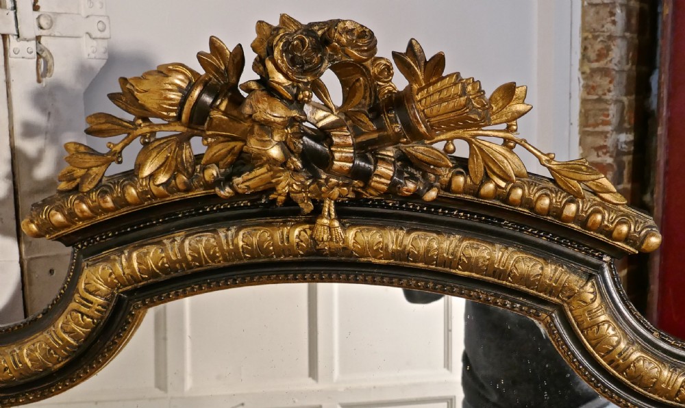 Large French Napoleon III Ebonised and Gilt Wall Mirror, Torch and Quiver Crest  View IV