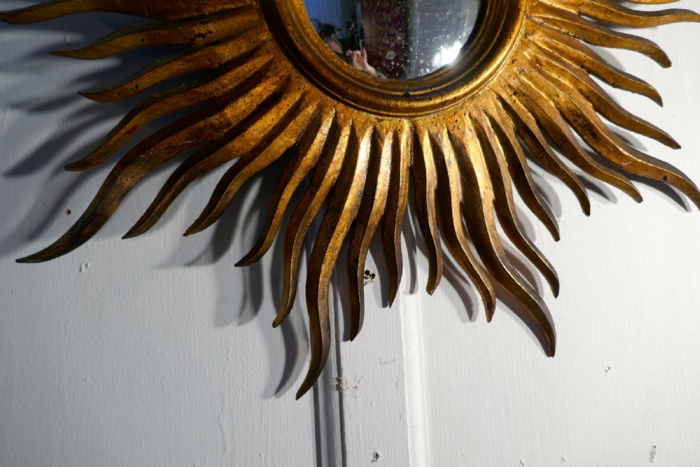Napoleon III French Carved Wood Sunburst-Starburst Convex Gilt Mirror View X