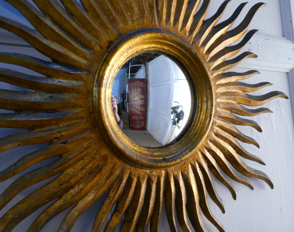 Napoleon III French Carved Wood Sunburst-Starburst Convex Gilt Mirror View II
