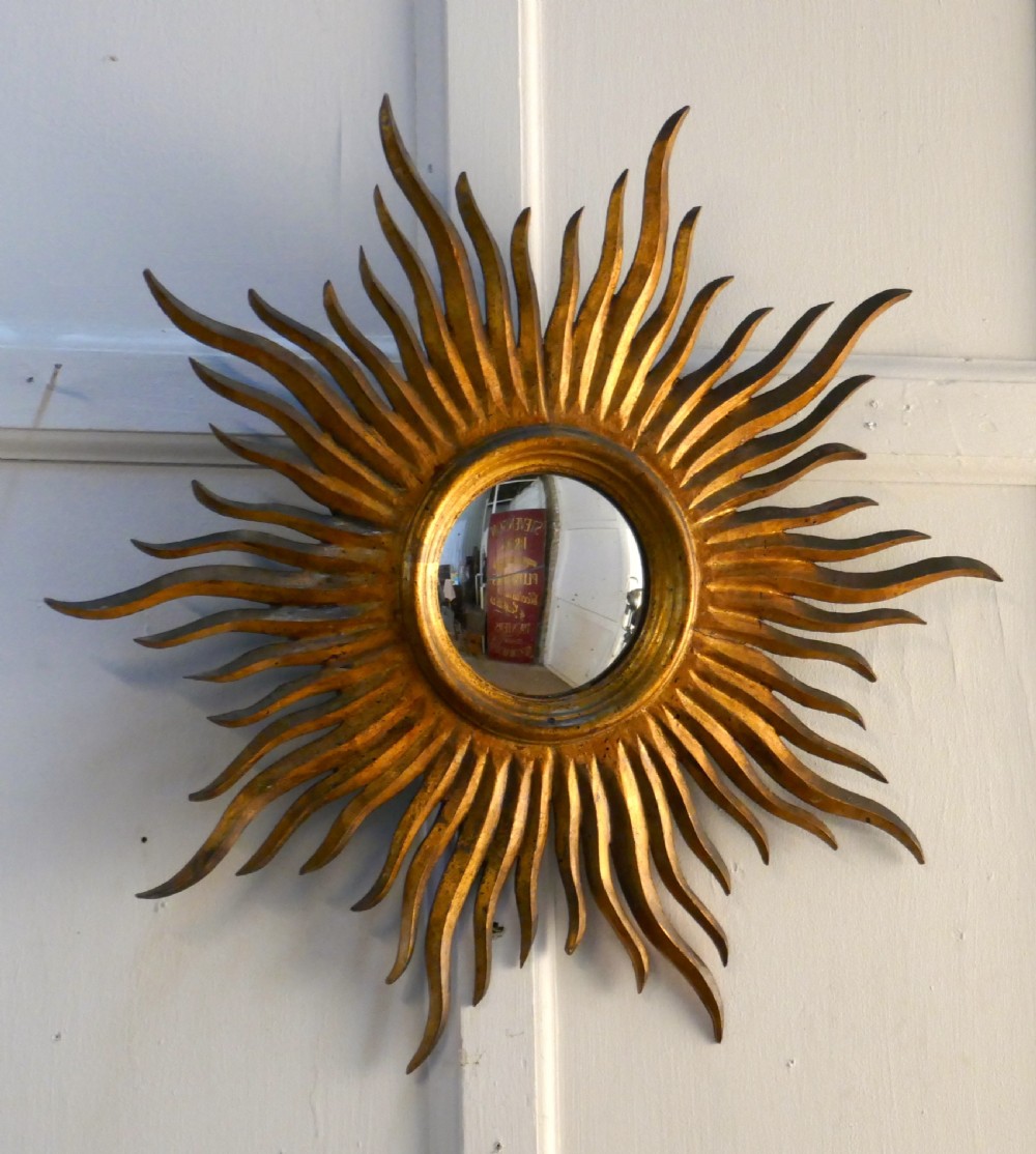 Napoleon III French Carved Wood Sunburst-Starburst Convex Gilt Mirror View III