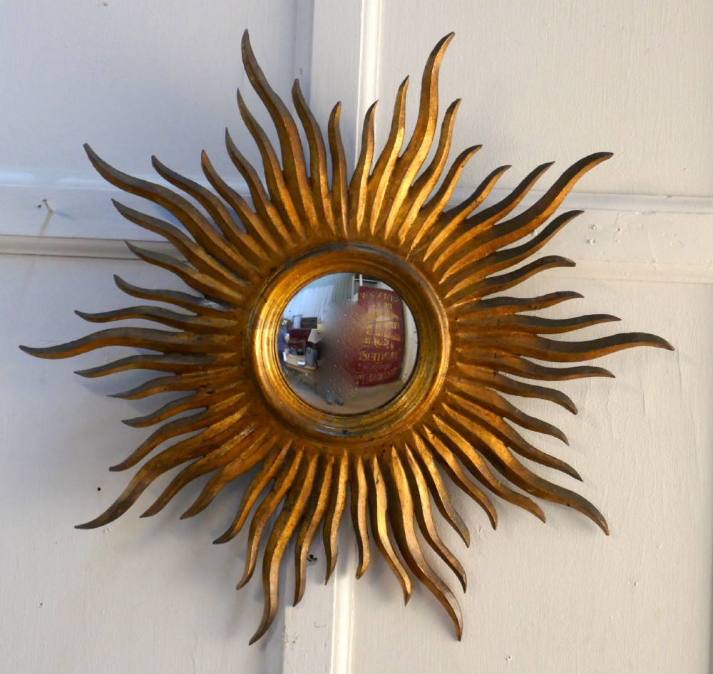 Napoleon III French Carved Wood Sunburst-Starburst Convex Gilt Mirror View IV