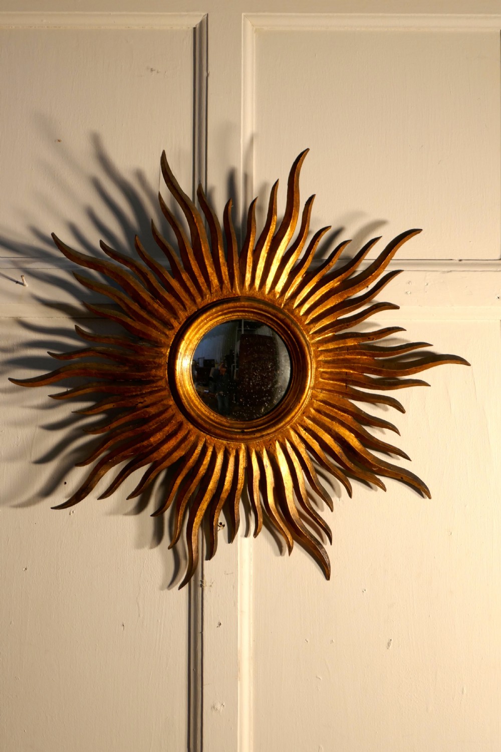 Napoleon III French Carved Wood Sunburst-Starburst Convex Gilt Mirror View V