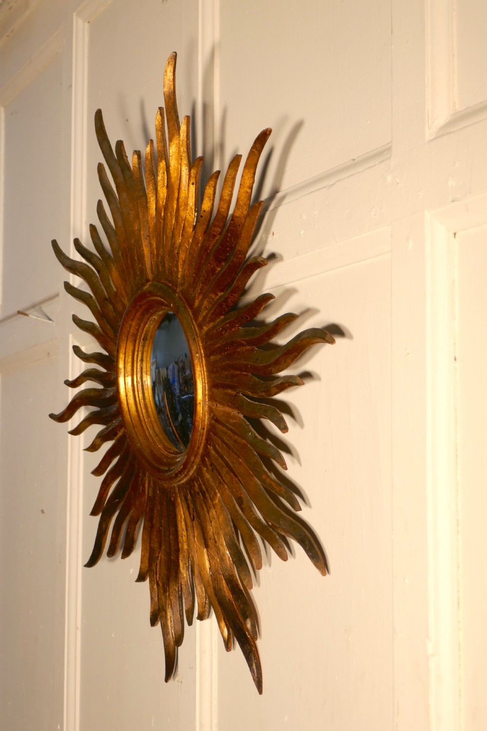 Napoleon III French Carved Wood Sunburst-Starburst Convex Gilt Mirror View VI