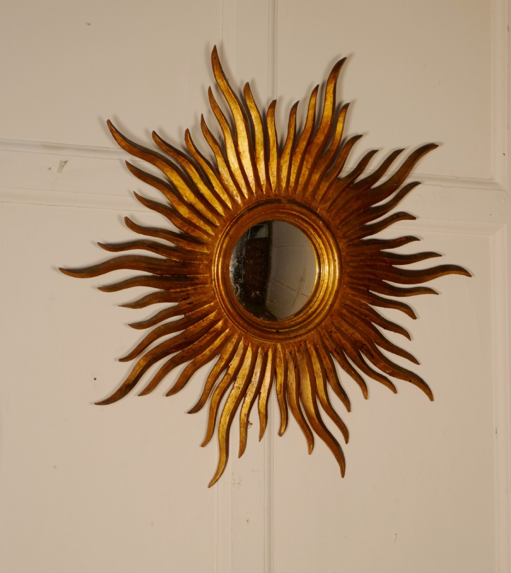 Napoleon III French Carved Wood Sunburst-Starburst Convex Gilt Mirror View VII