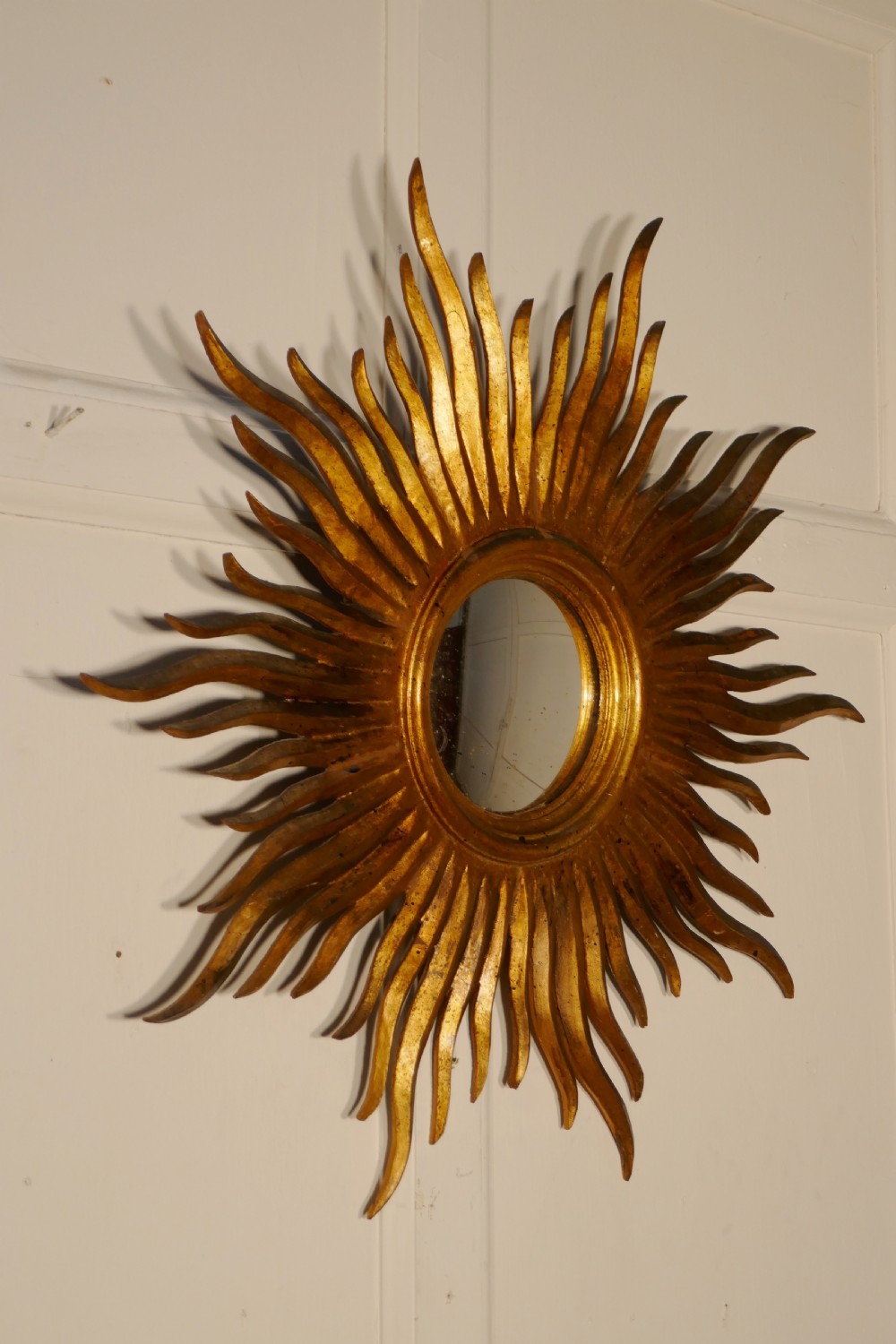 Napoleon III French Carved Wood Sunburst-Starburst Convex Gilt Mirror View VIII