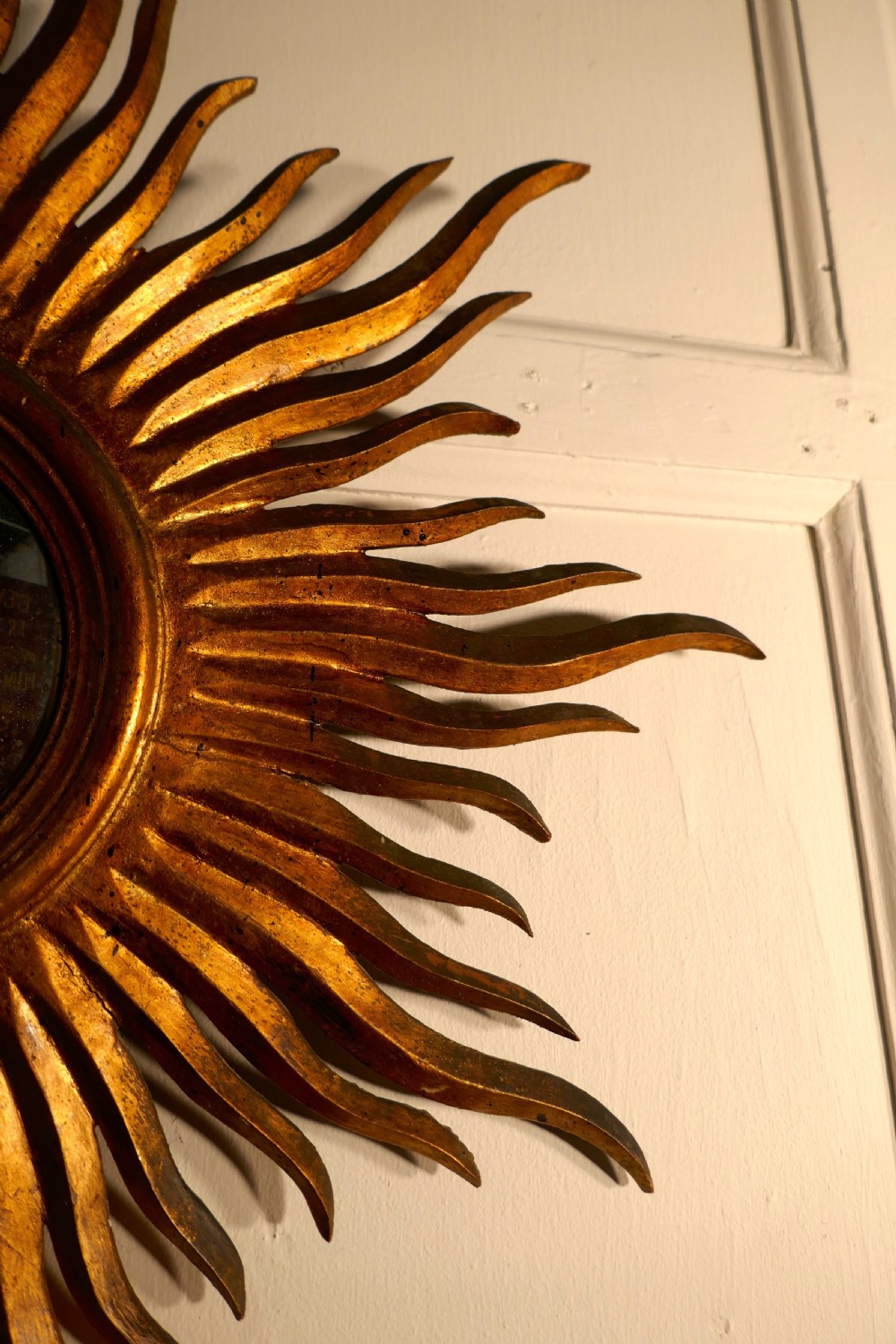 Napoleon III French Carved Wood Sunburst-Starburst Convex Gilt Mirror View IX