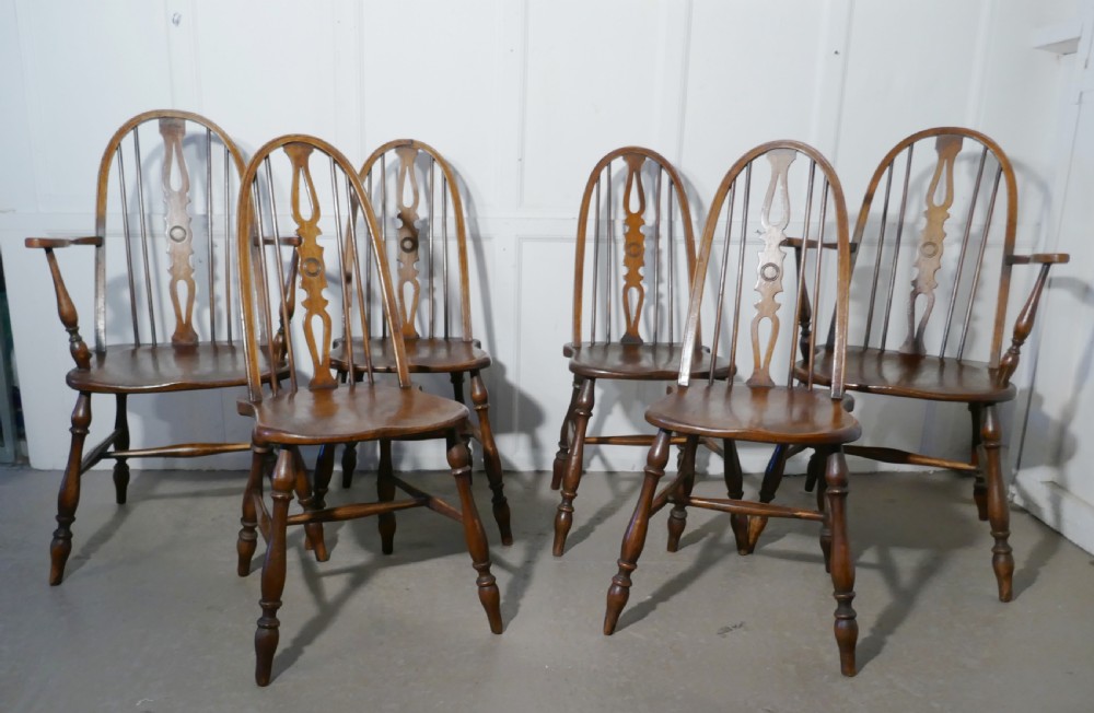 Set of 6 Beech & Elm Arts and Crafts High Back English Windsor Chairs, 