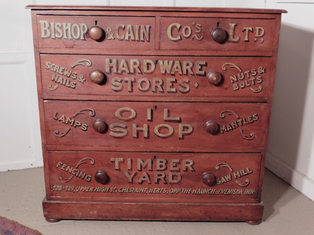 Pine Chest of Drawers, Advertising Bishop and Cain Ironmongers 