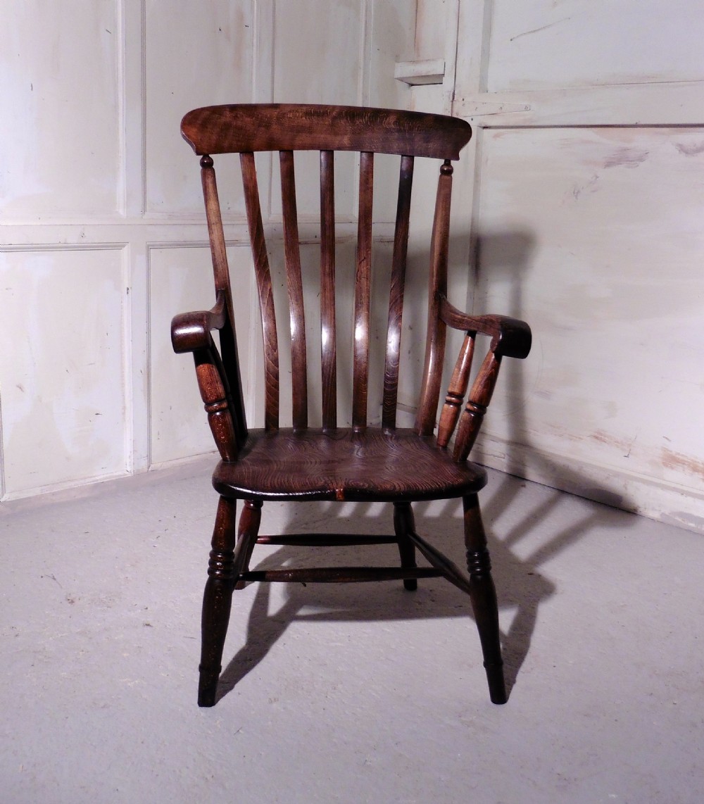 Victorian Beech and Elm Slat Back Carver Chair View III