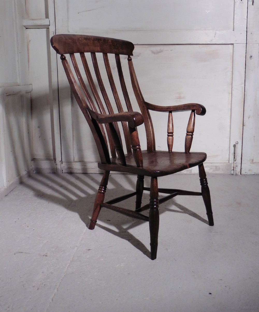 Victorian Beech and Elm Slat Back Carver Chair