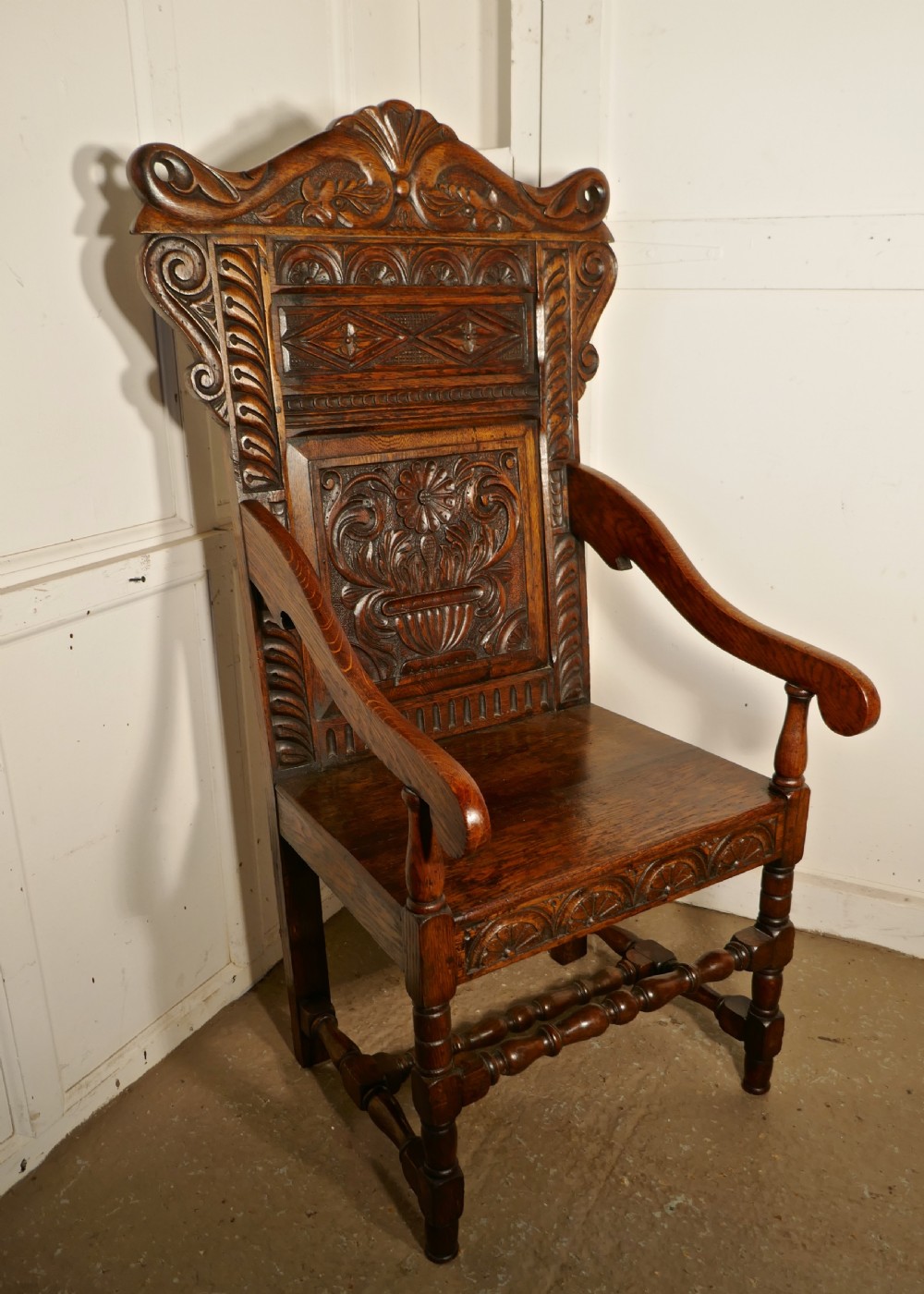 17th Century Carved Oak Wainscot Chair127 View V