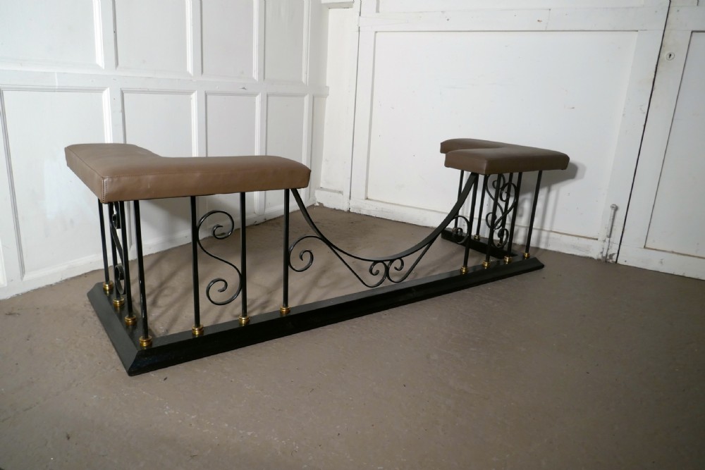 Large Decorative Wrought Iron and Leather Club Fender View IX