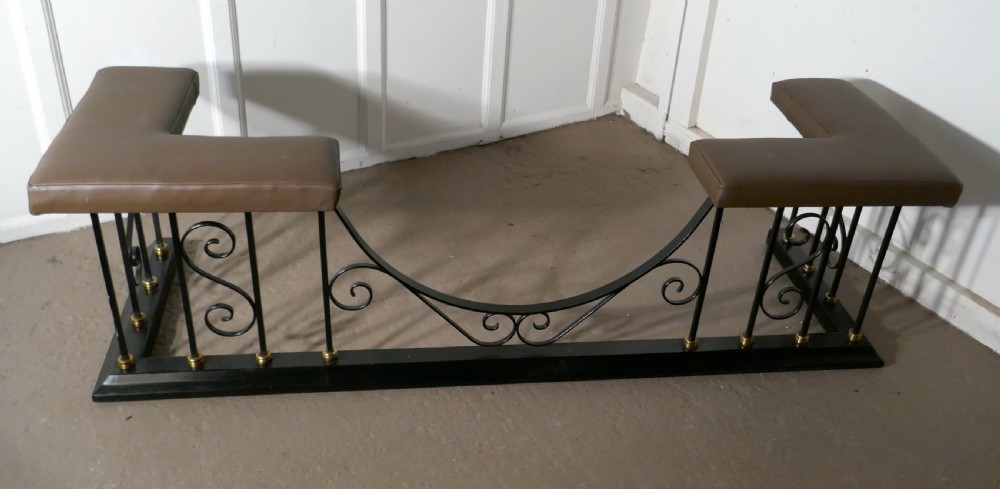 Large Decorative Wrought Iron and Leather Club Fender