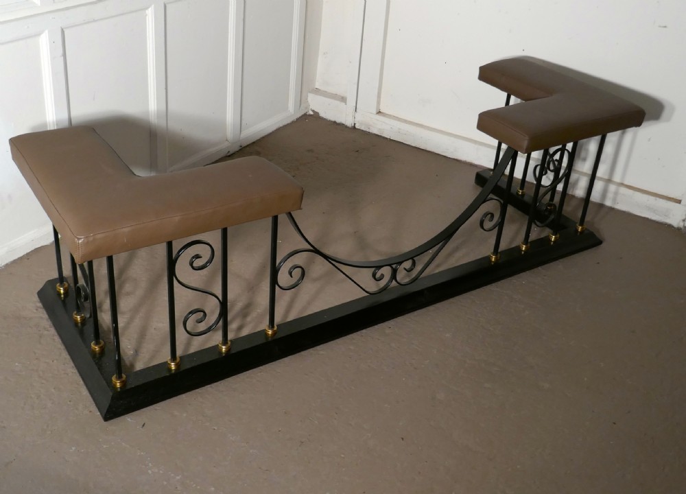 Large Decorative Wrought Iron and Leather Club Fender View X