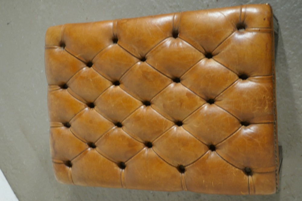 Deeply Buttoned Chesterfield Tan Leather Library Stool   View VIII