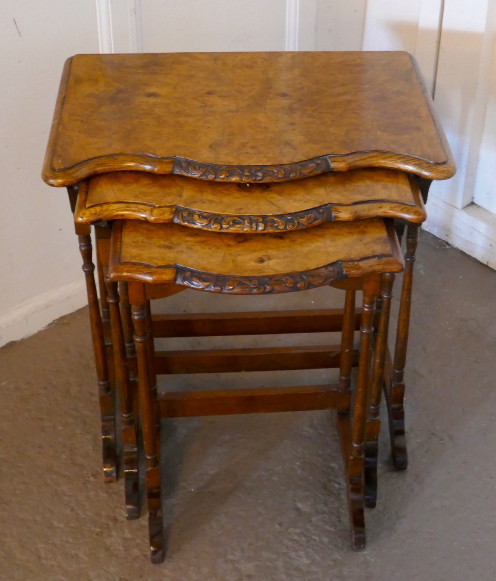 Decorative Burr Walnut Nest of Three Tables View III