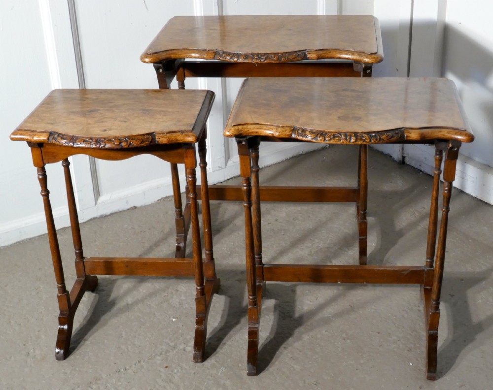 Decorative Burr Walnut Nest of Three Tables View V