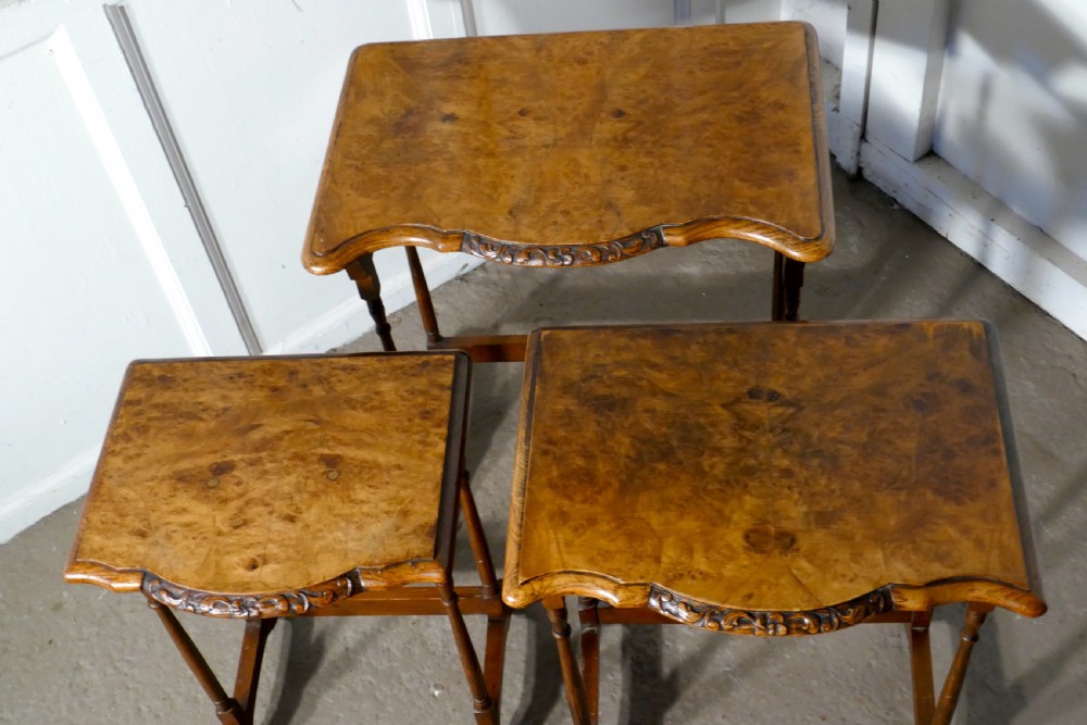 Decorative Burr Walnut Nest of Three Tables View VI