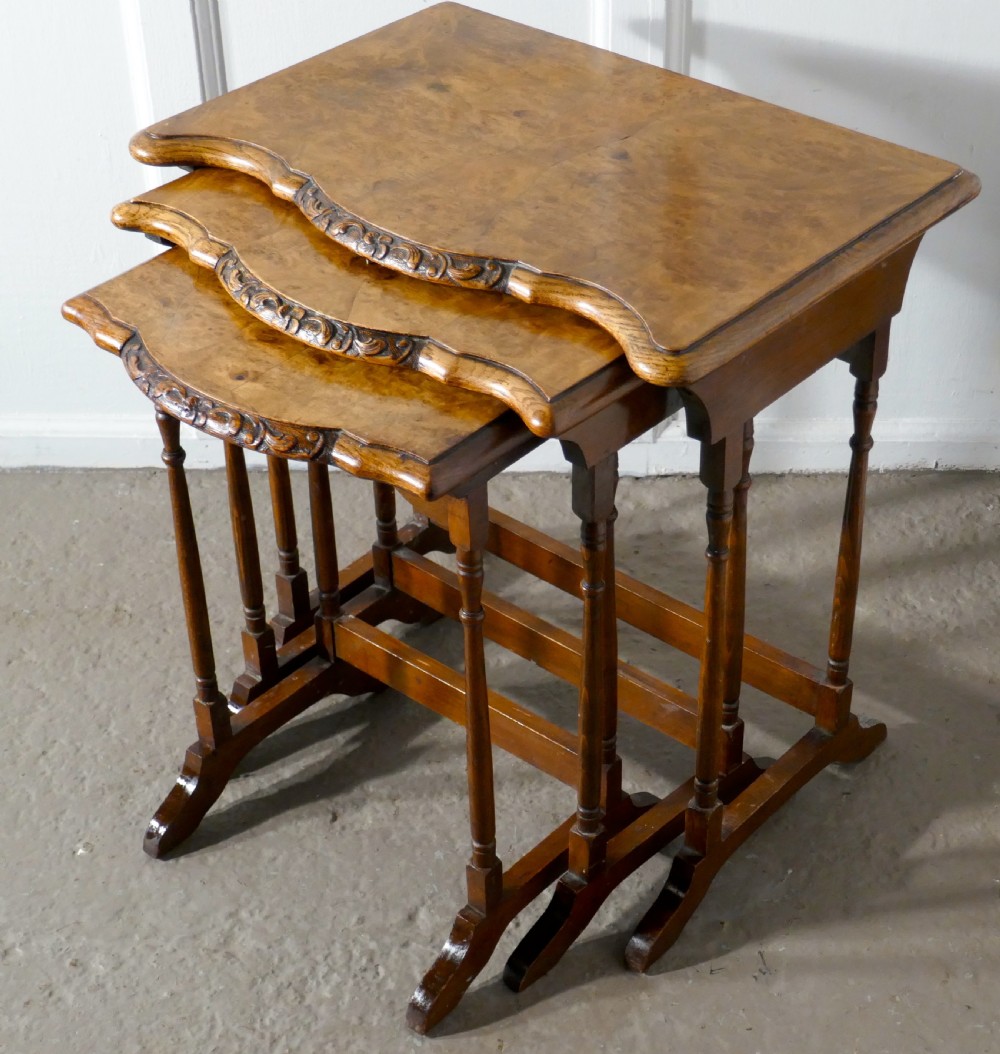 Decorative Burr Walnut Nest of Three Tables View VII