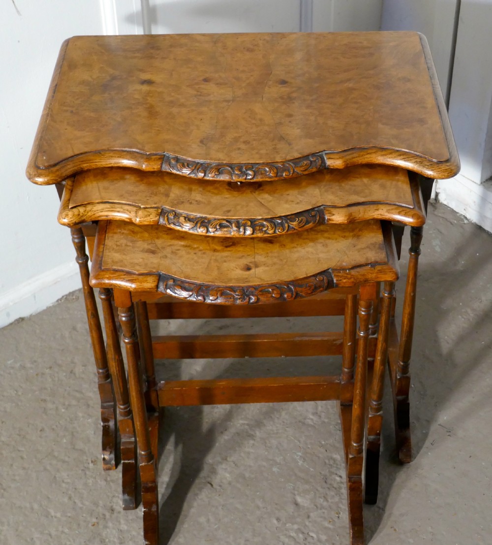 Decorative Burr Walnut Nest of Three Tables View IX