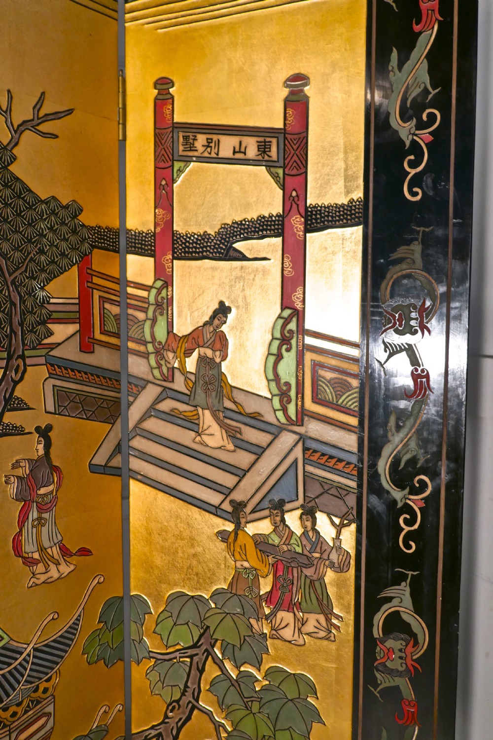 Large Heavy Decorated Japanese Lacquer Room Divider Screen View II