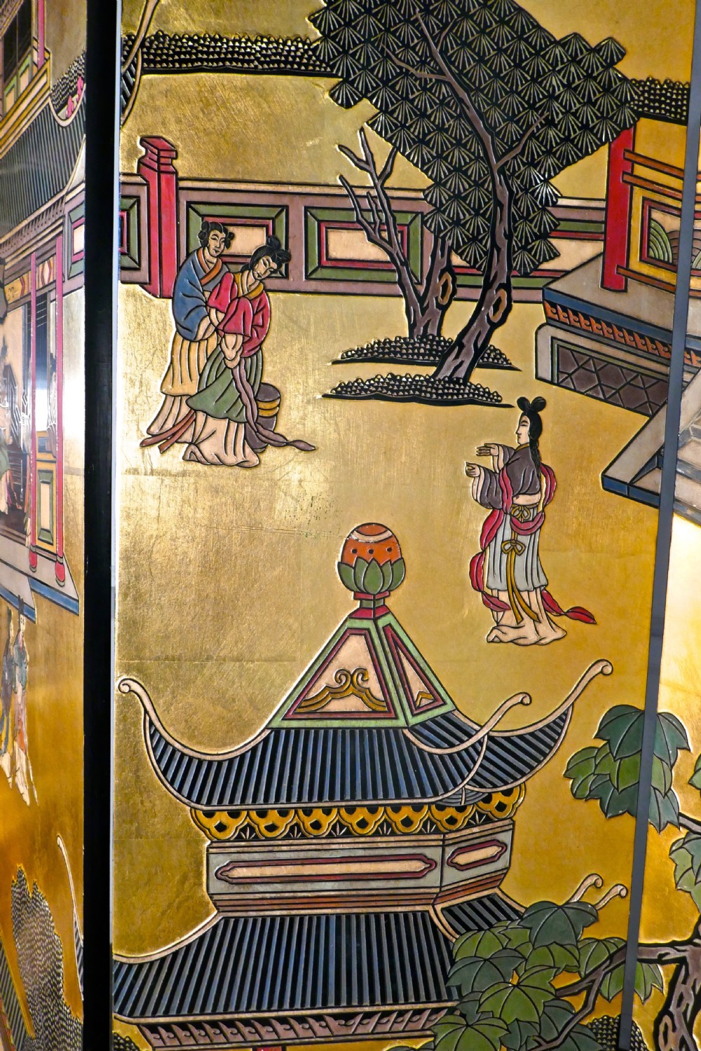 Large Heavy Decorated Japanese Lacquer Room Divider Screen View III