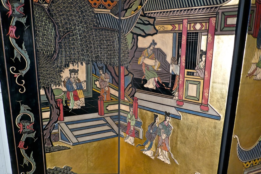 Large Heavy Decorated Japanese Lacquer Room Divider Screen View IV