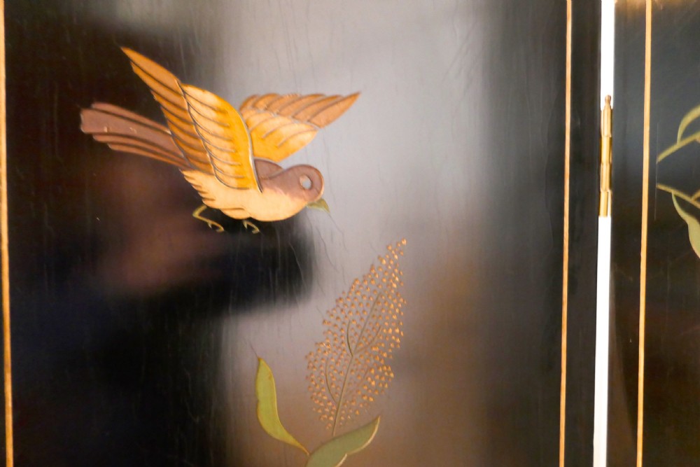 Large Heavy Decorated Japanese Lacquer Room Divider Screen View X