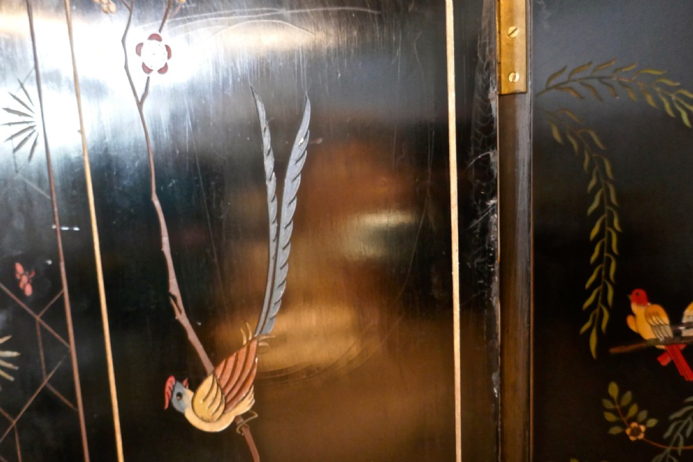 Large Heavy Decorated Japanese Lacquer Room Divider Screen View XI