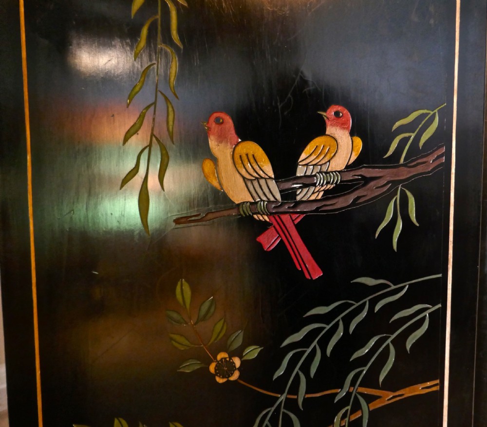 Large Heavy Decorated Japanese Lacquer Room Divider Screen View XII