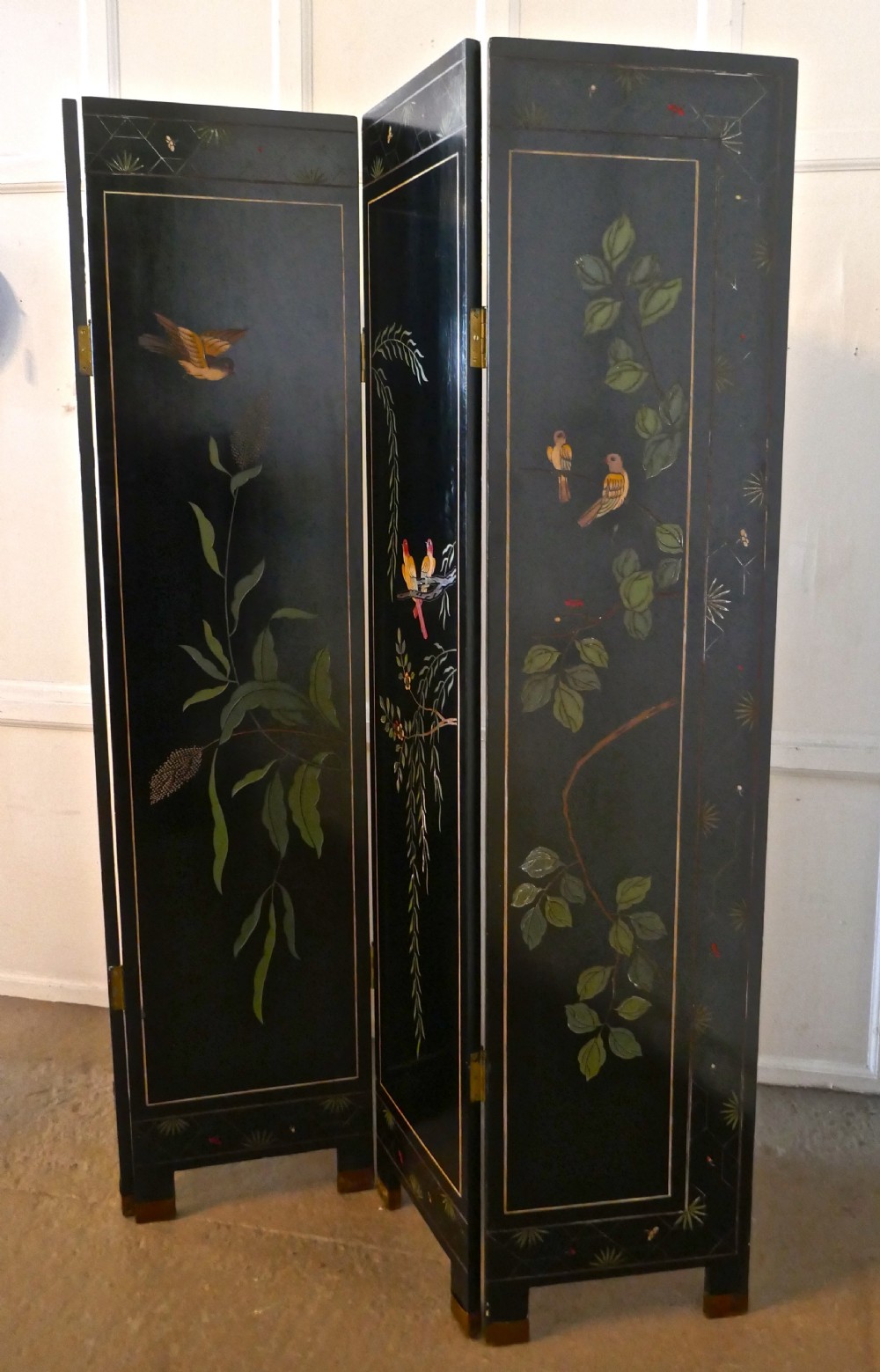 Large Heavy Decorated Japanese Lacquer Room Divider Screen View XIV