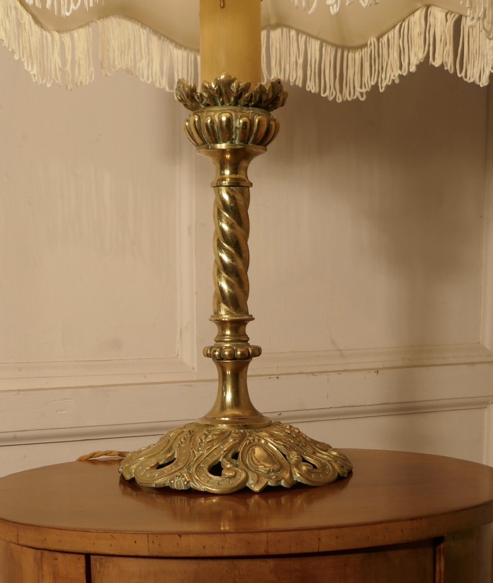 Embossed Barley Twist Column Brass Table Lamp with New Shade