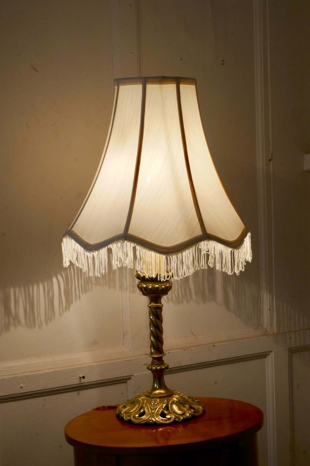 Embossed Barley Twist Column Brass Table Lamp with New Shade View V