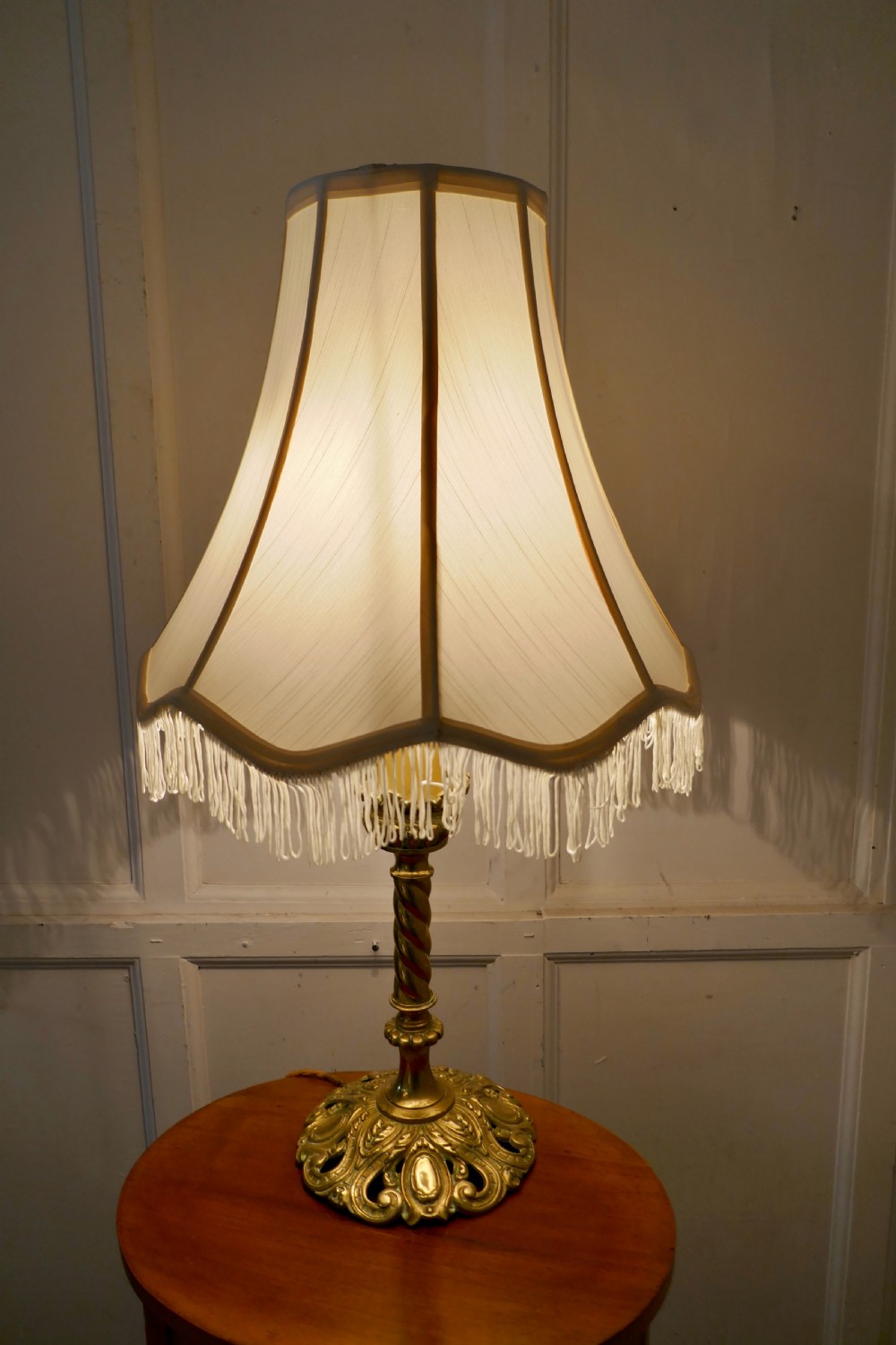 Embossed Barley Twist Column Brass Table Lamp with New Shade View VI