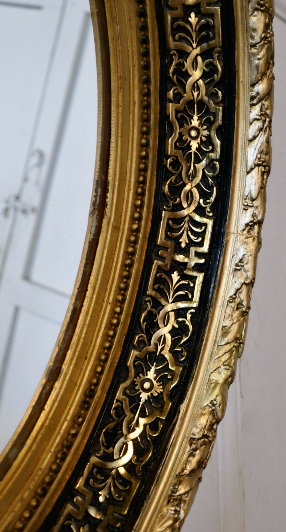 Superb Deep Oval Frame French Empire Gilt and Lacquer Wall Mirror View II