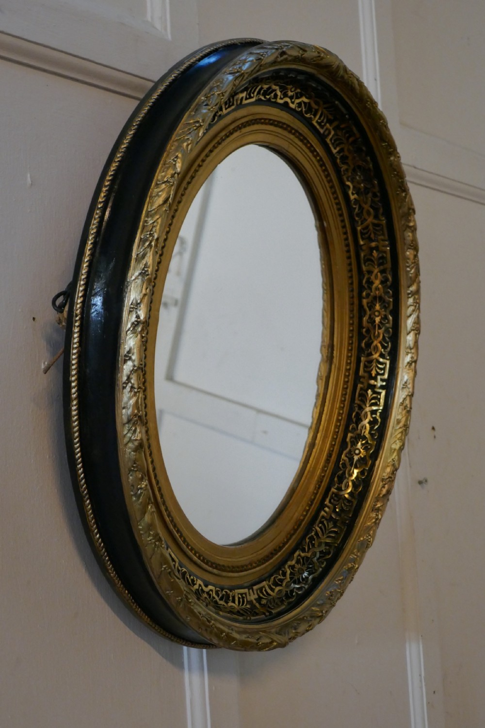 Superb Deep Oval Frame French Empire Gilt and Lacquer Wall Mirror View V