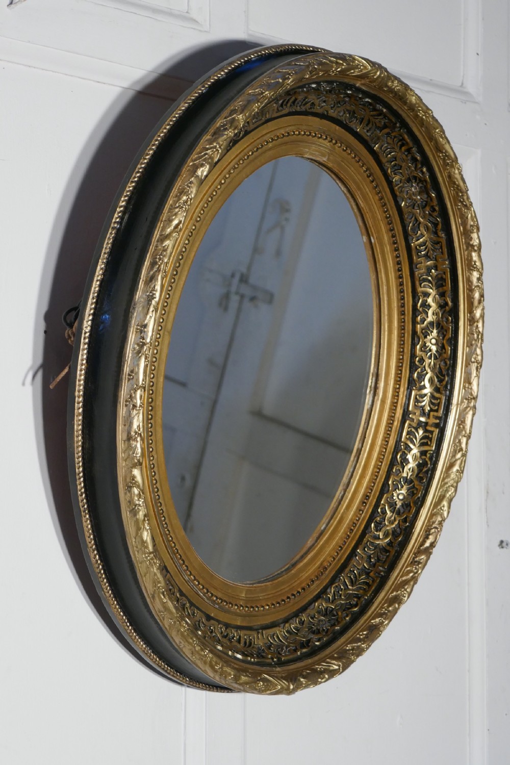 Superb Deep Oval Frame French Empire Gilt and Lacquer Wall Mirror View VI