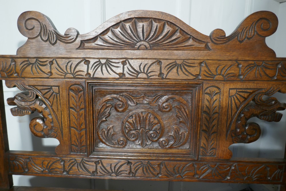 19th Century Welsh High Back Carved Oak Box Settle View IV