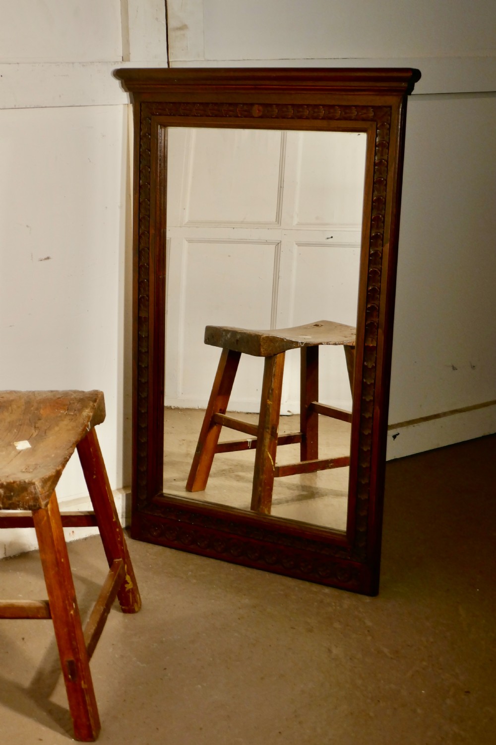  Large Breton Carved Chestnut Wall Mirror View II