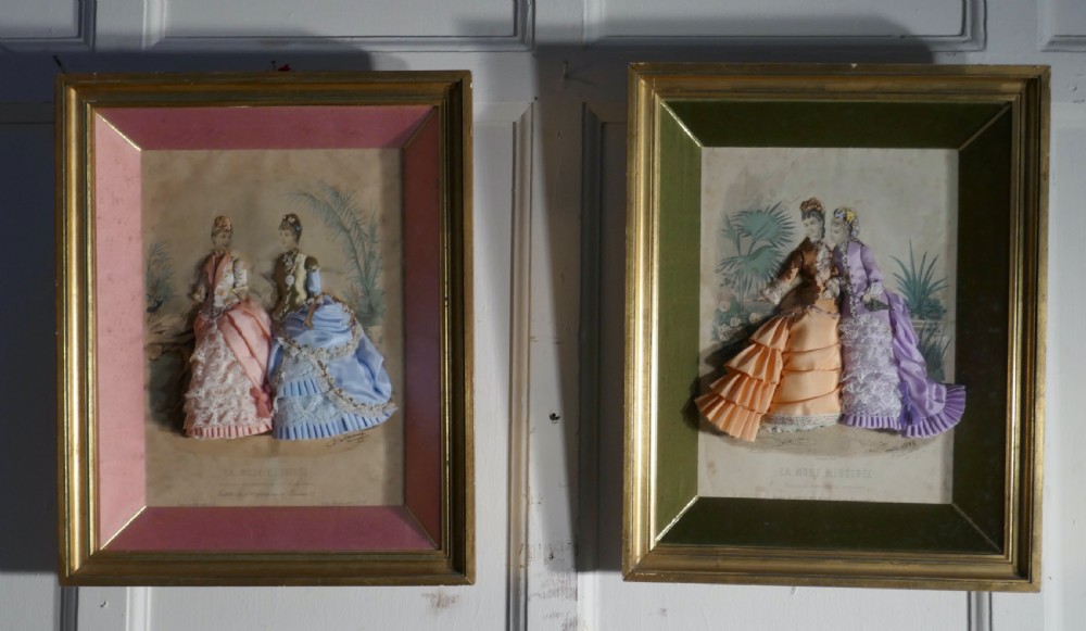 19th Century French Appliqué Framed Fashion Salesman Samples