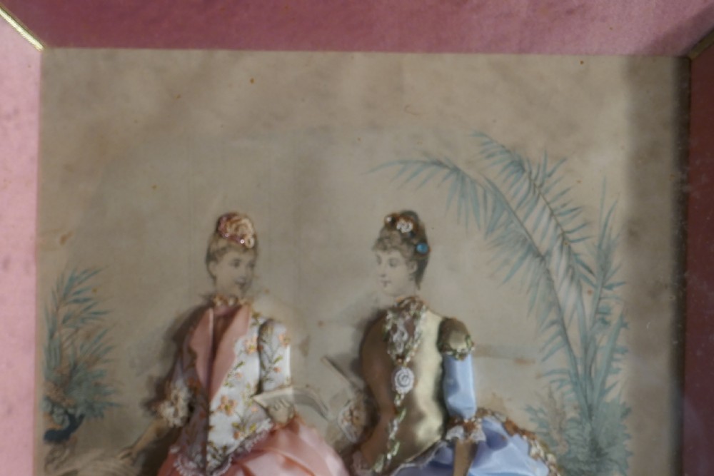 19th Century French Appliqué Framed Fashion Salesman Samples View IV