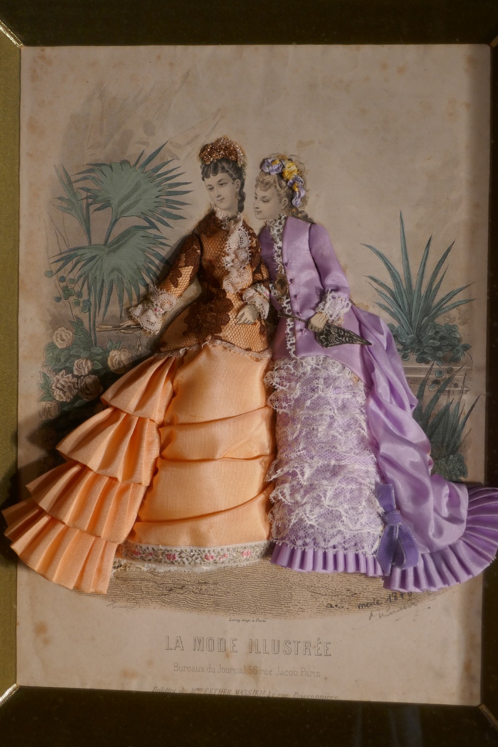 19th Century French Appliqué Framed Fashion Salesman Samples View X
