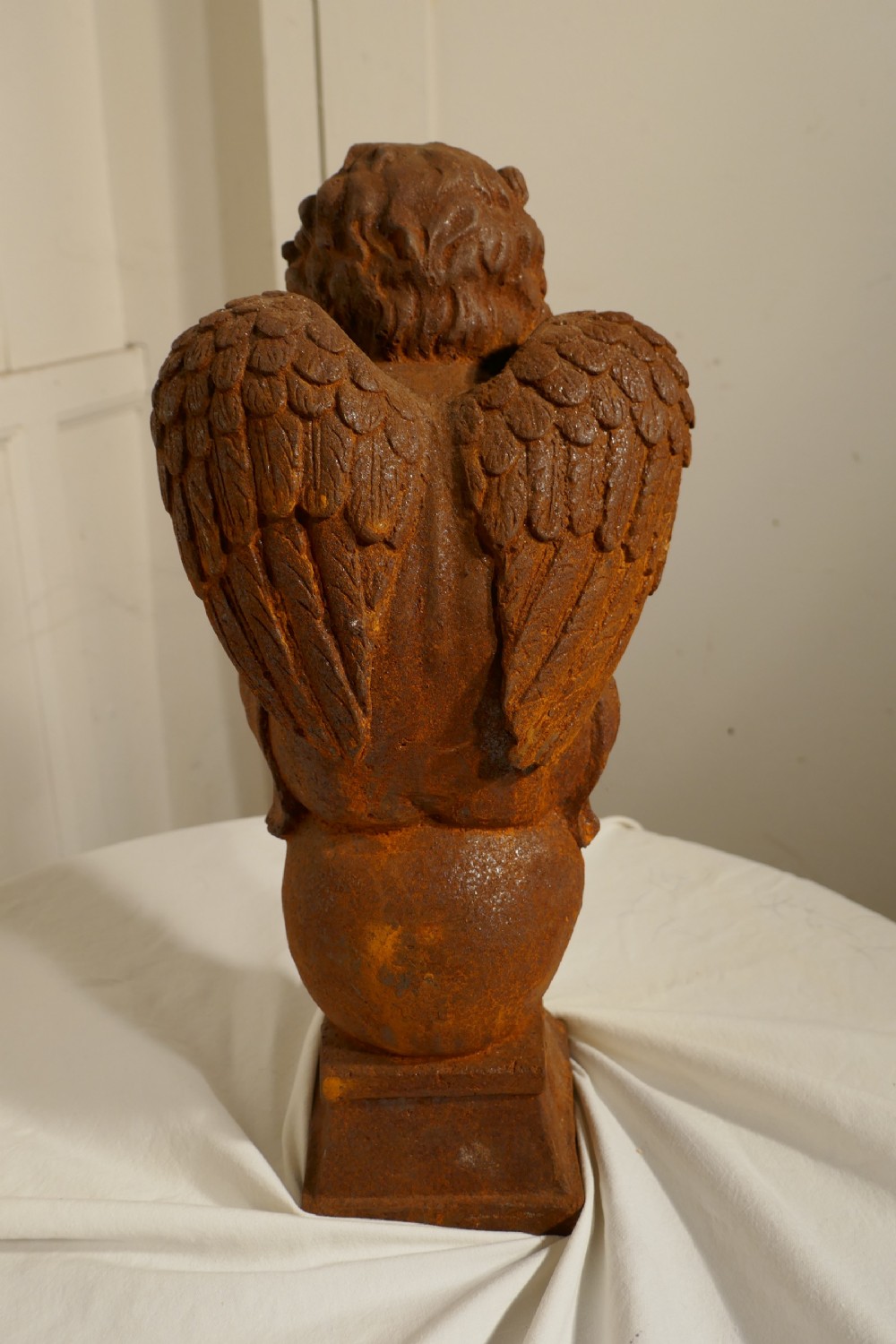 19th Century French Cast Iron Angel, Putti Deep in Thought View V