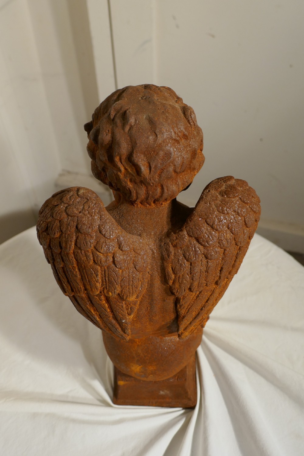19th Century French Cast Iron Angel, Putti Deep in Thought View VI