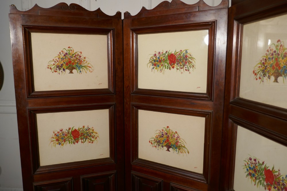Very Unusual 3 Fold Mahogany Room Divider with Hunting Prints View IV