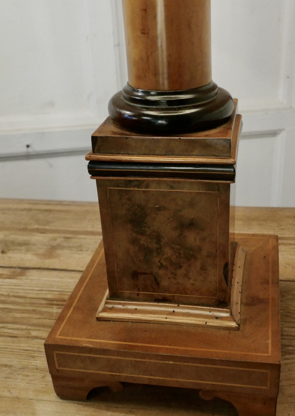 Pair of  Tall Art Deco Maple and Walnut Column Table Lamps View III