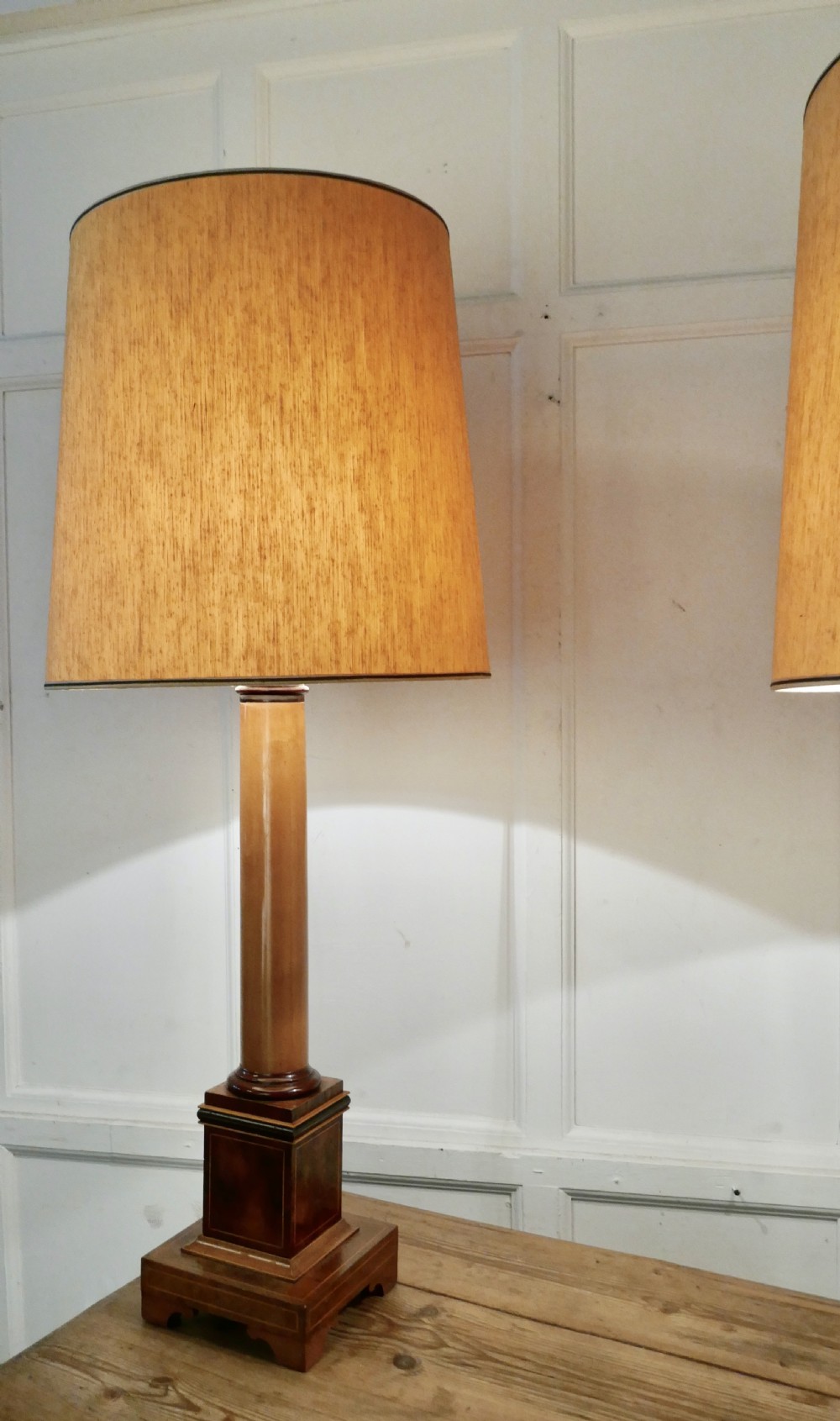 Pair of  Tall Art Deco Maple and Walnut Column Table Lamps View X