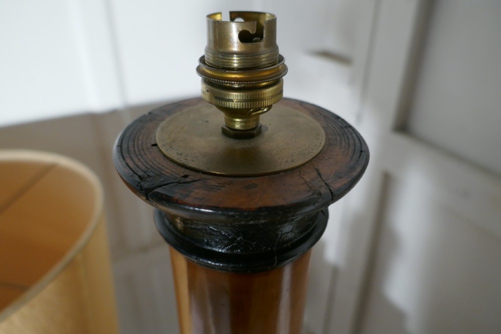 Pair of  Tall Art Deco Maple and Walnut Column Table Lamps View XI