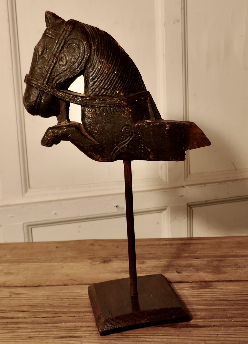 Primitive Architectural Carved Wood Mounted Indian Horse Head 
